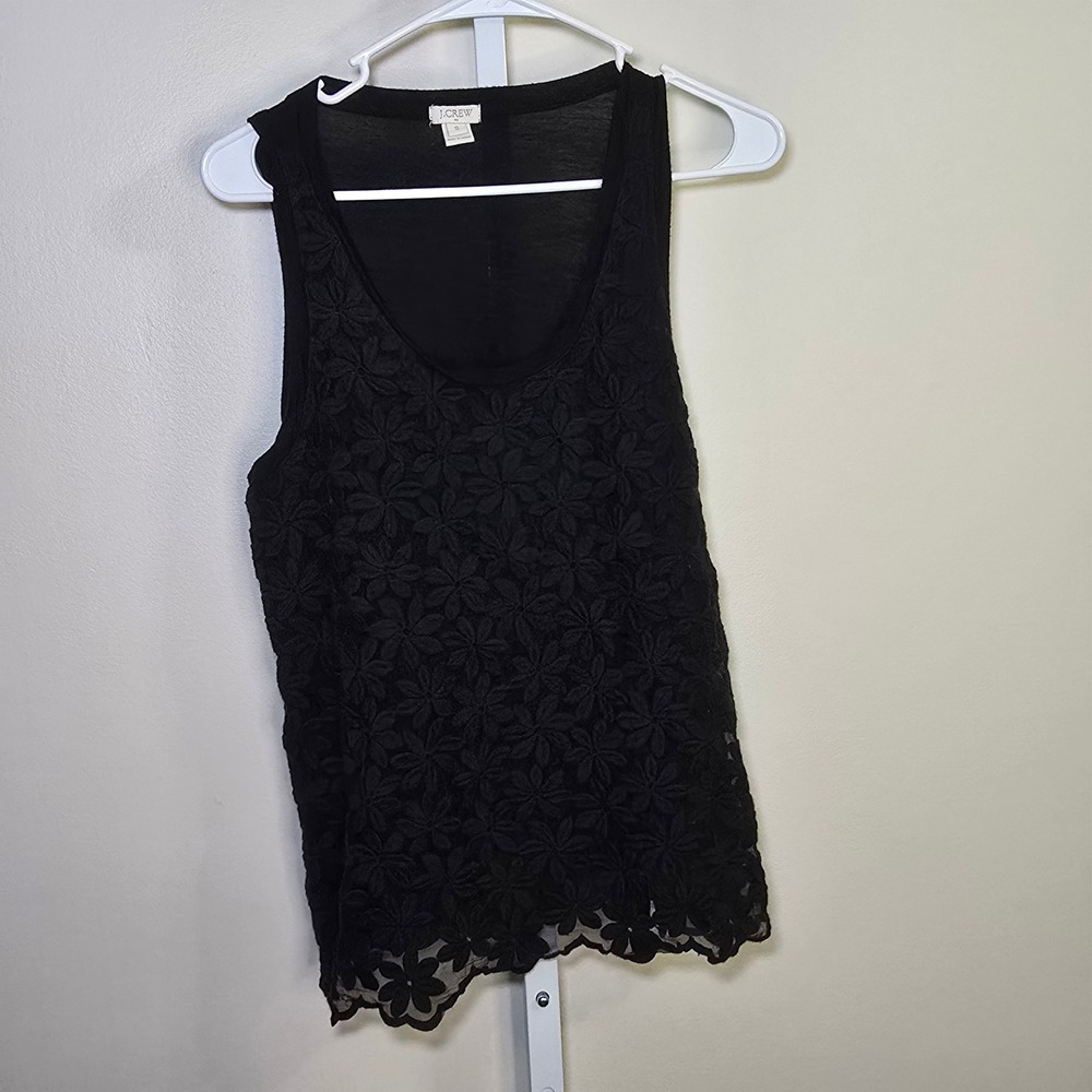 J.Crew Black Floral‎ Lace Overlay Tank Top Sleeveless Blouse - Women's Small